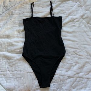 Simple black strappy black bodysuit